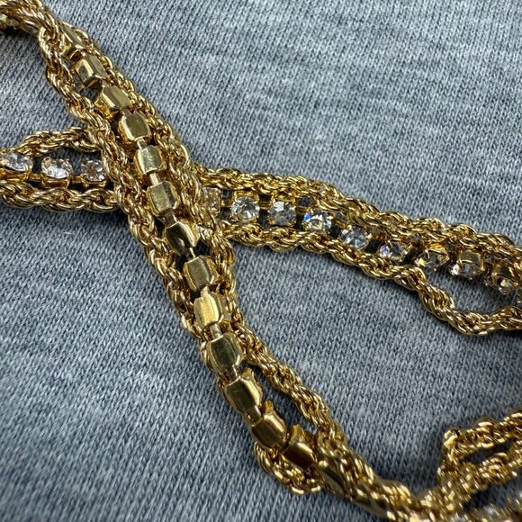 Gold-Tone Double Chain Bracelet Clear Rhinestones Secure Clasp Shine Sparkles - Picture 11 of 16